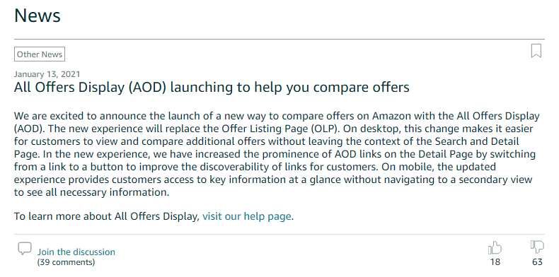 亞馬遜前臺展示更新！跟賣政策有所改動！